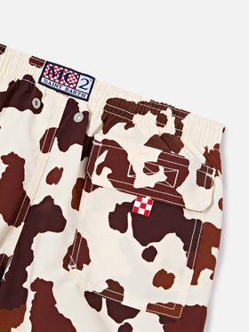 Jean swim shorts with cow animal print