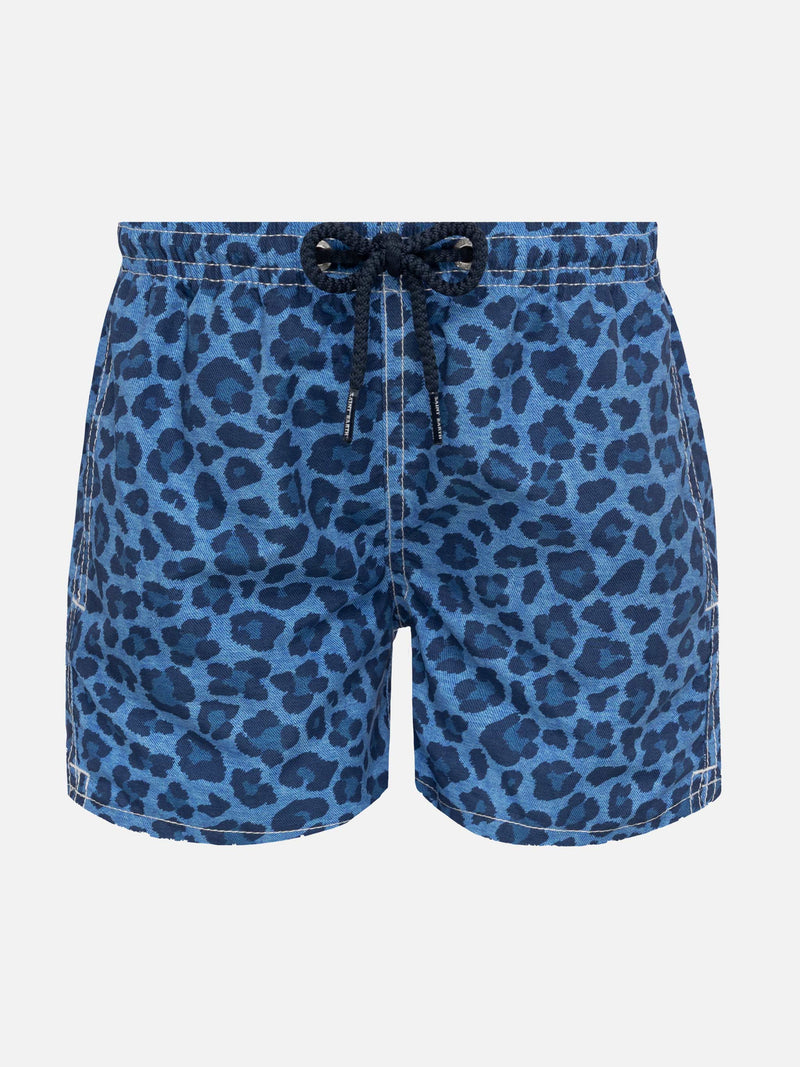 Jean mid-length swim shorts with animalier print