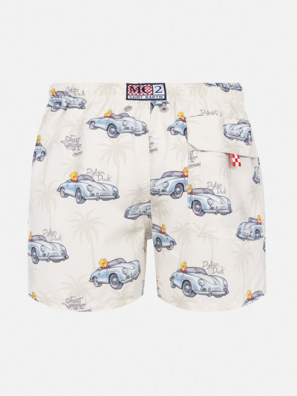 Jean mid-length swim shorts with Cryptopuppets car print | CRYPTOPUPPETS SPECIAL EDITION