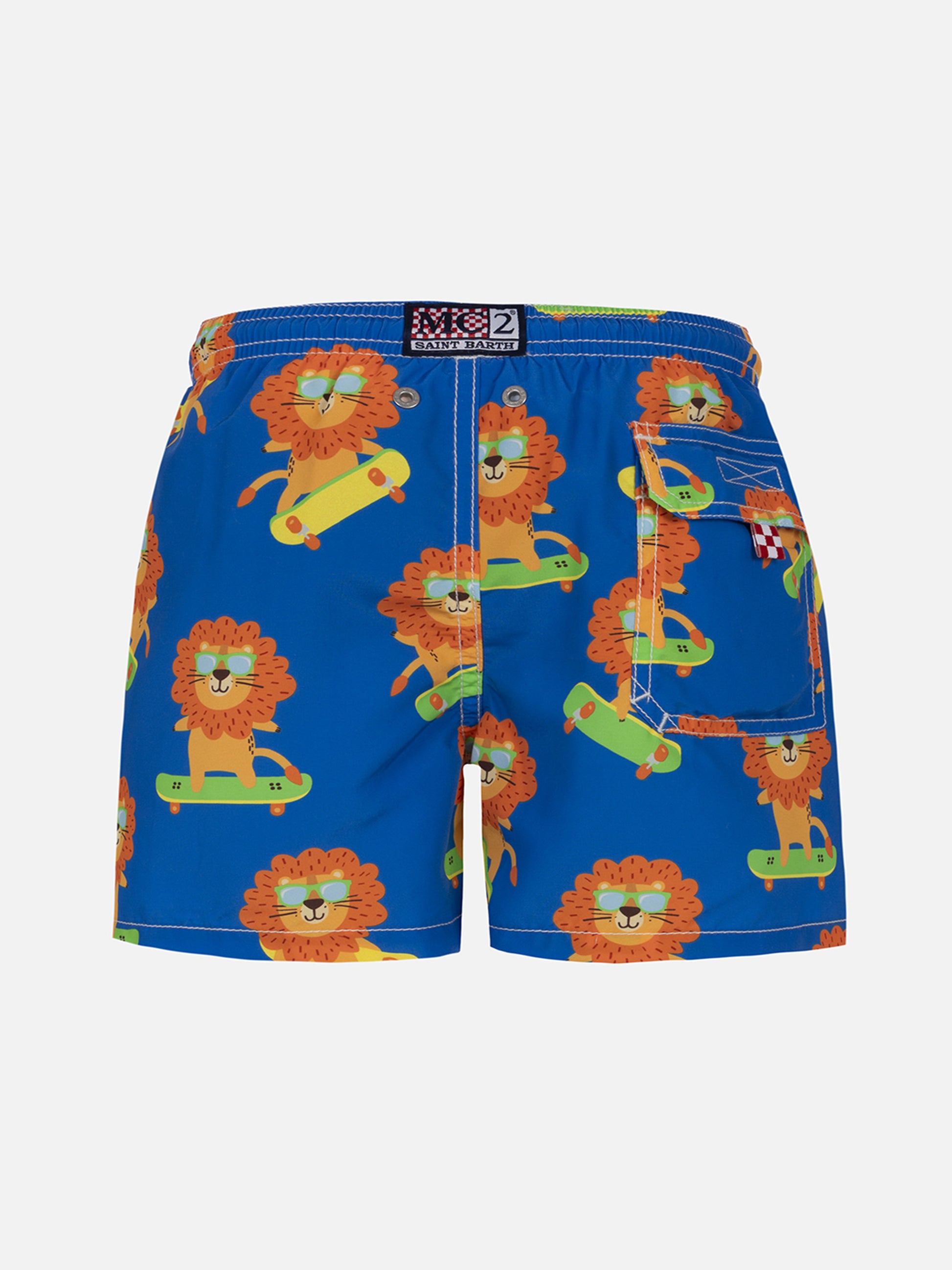 Boy mid-length Jean swim-shorts with skating leo print - MC2 Saint Barth