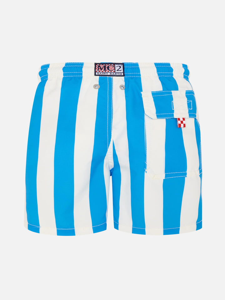 Jean mid-length swim shorts with Napoli print and patch | SSC NAPOLI SPECIAL EDITION