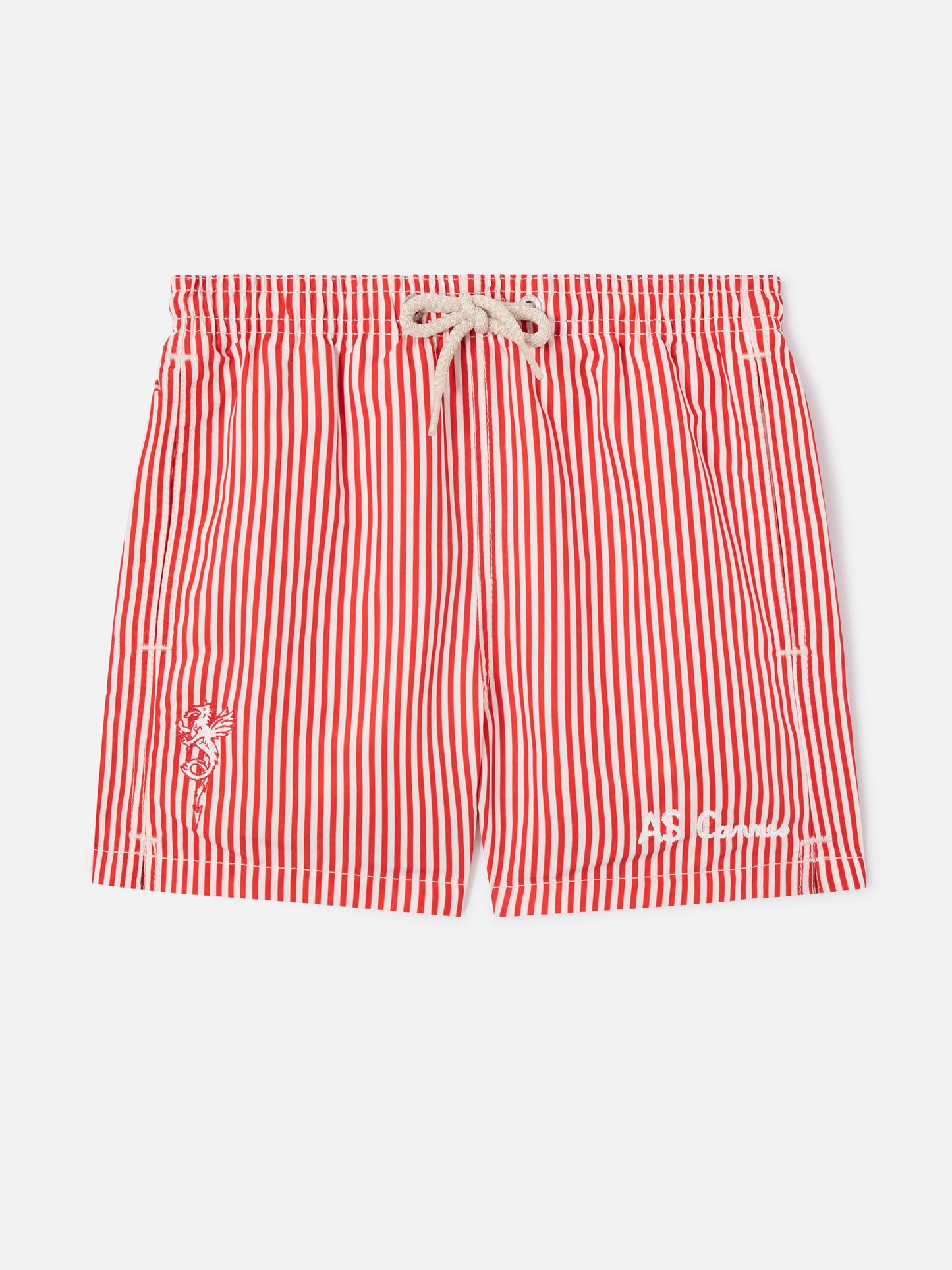 Jean red striped swim shorts with AS Cannes embroidery | AS CANNES SPECIAL EDITION