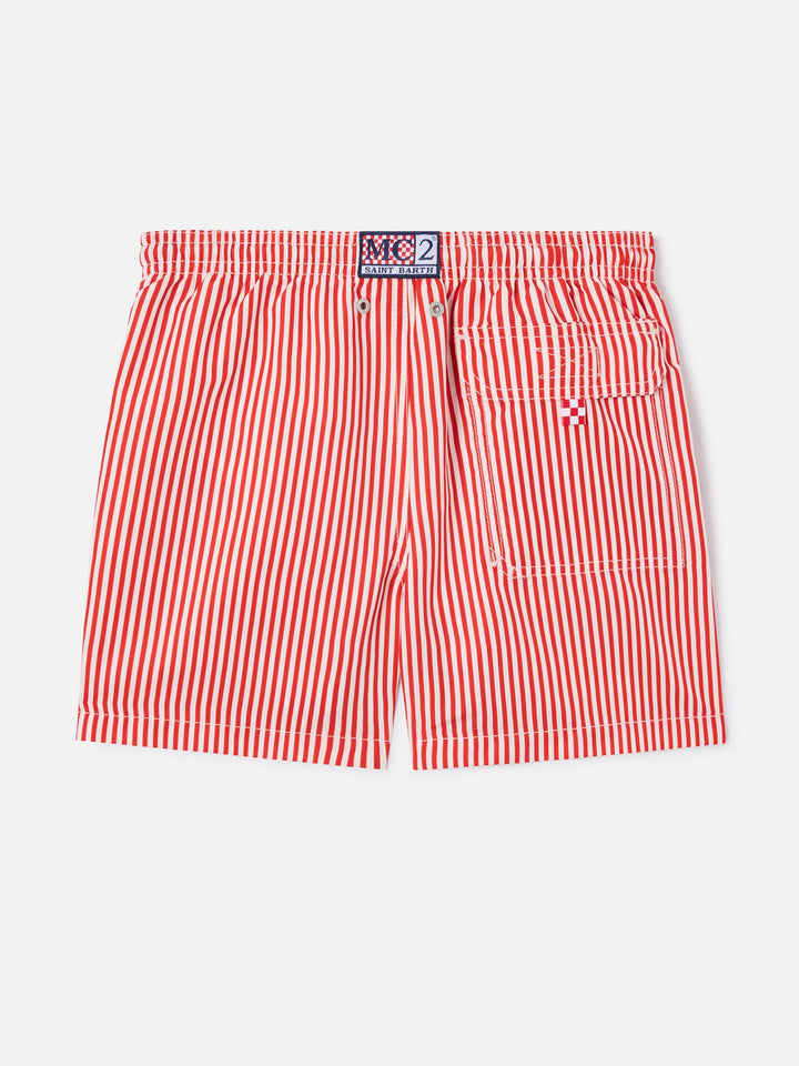 Jean red striped swim shorts with AS Cannes embroidery | AS CANNES SPECIAL EDITION
