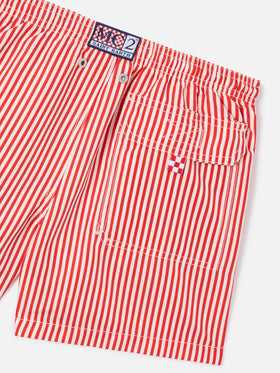 Jean red striped swim shorts with AS Cannes embroidery | AS CANNES SPECIAL EDITION