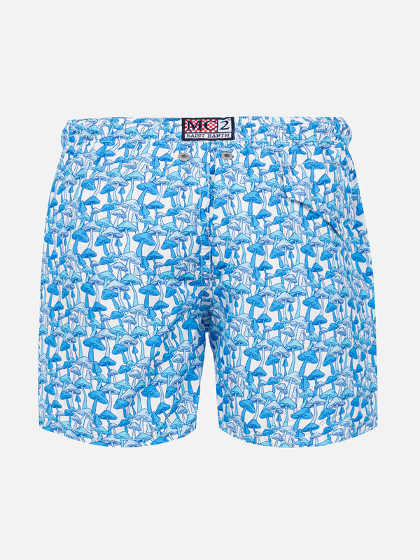 Badeshorts für Jungen aus leichtem Stoff mit hellblauem Pilzdruck