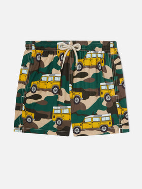 Short de bain garçon en tissu léger Jean Lighting avec imprimé voiture tout-terrain 