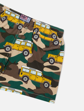Short de bain garçon en tissu léger Jean Lighting avec imprimé voiture tout-terrain 