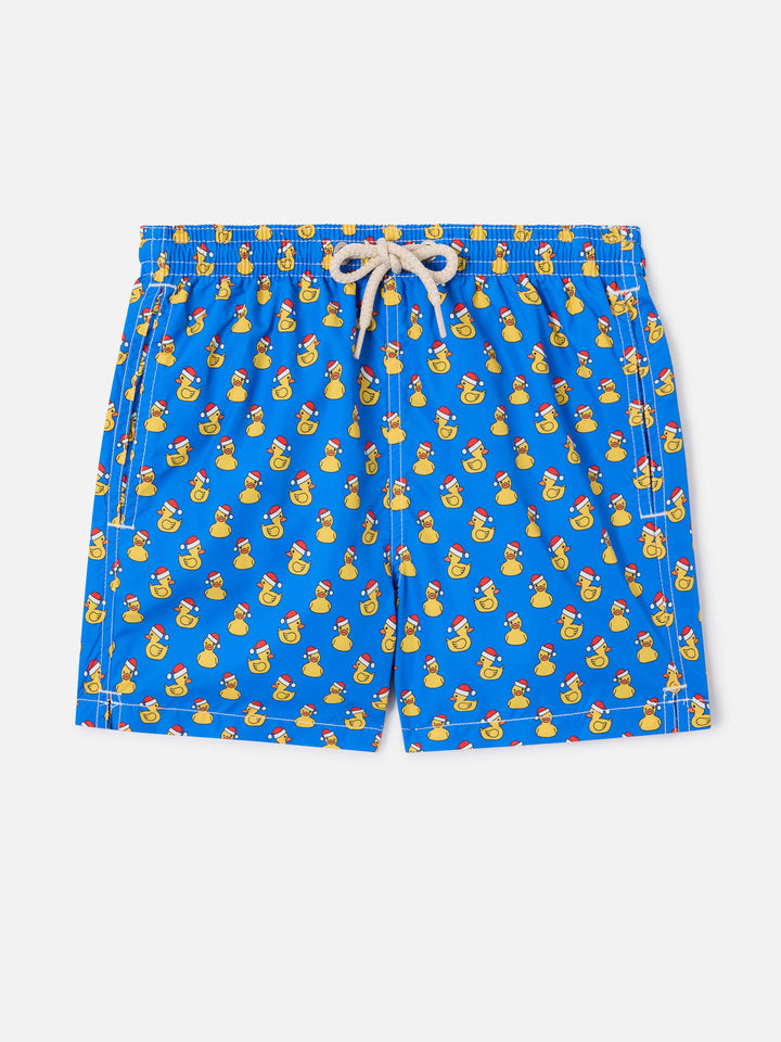 Jungen-Badeshorts aus leichtem Stoff mit Weihnachtsenten-Print 