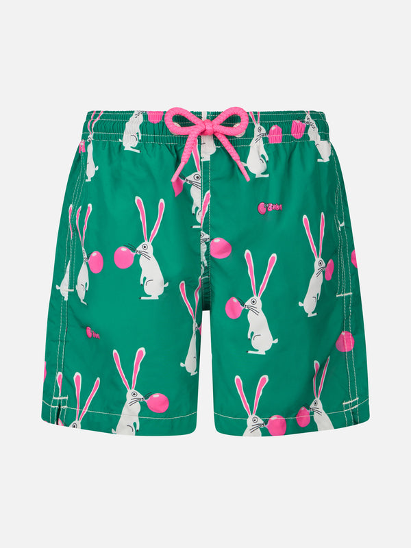 Boy lightweight fabric swimshorts with Big Babol rabbit print | BIG BABOL SPECIAL EDITION