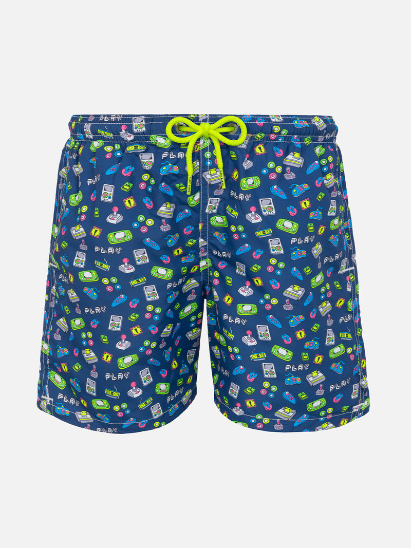 Boy swim shorts with retro games print