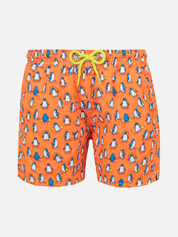 Badeshorts für Jungen aus leichtem Stoff mit Pinguin-Aufdruck