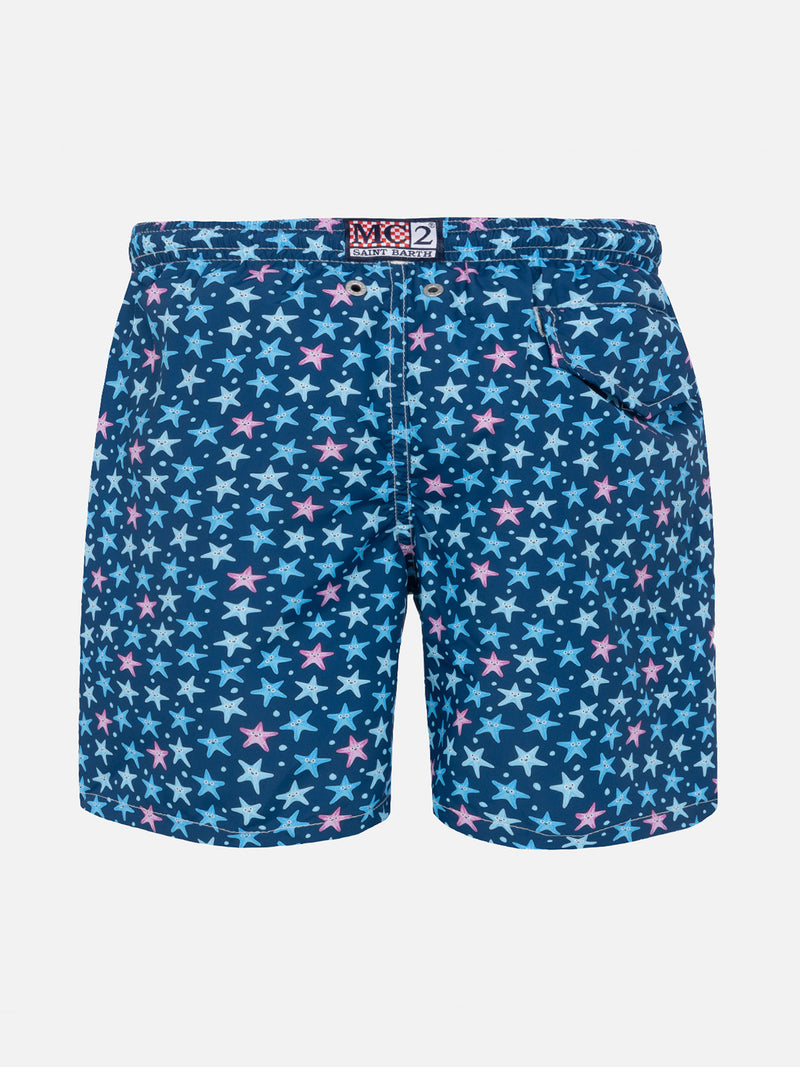 Boy lightweight fabric swim-shorts Jean Lighting with starfishes print