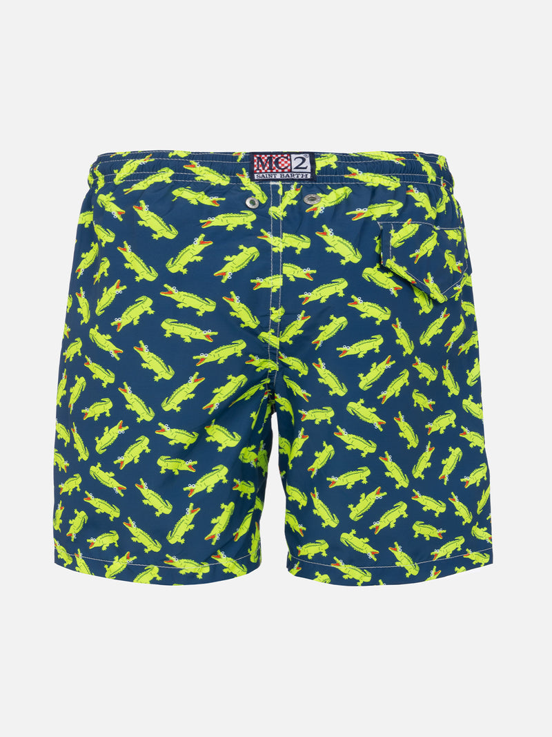 Boy swim shorts with crocodile print