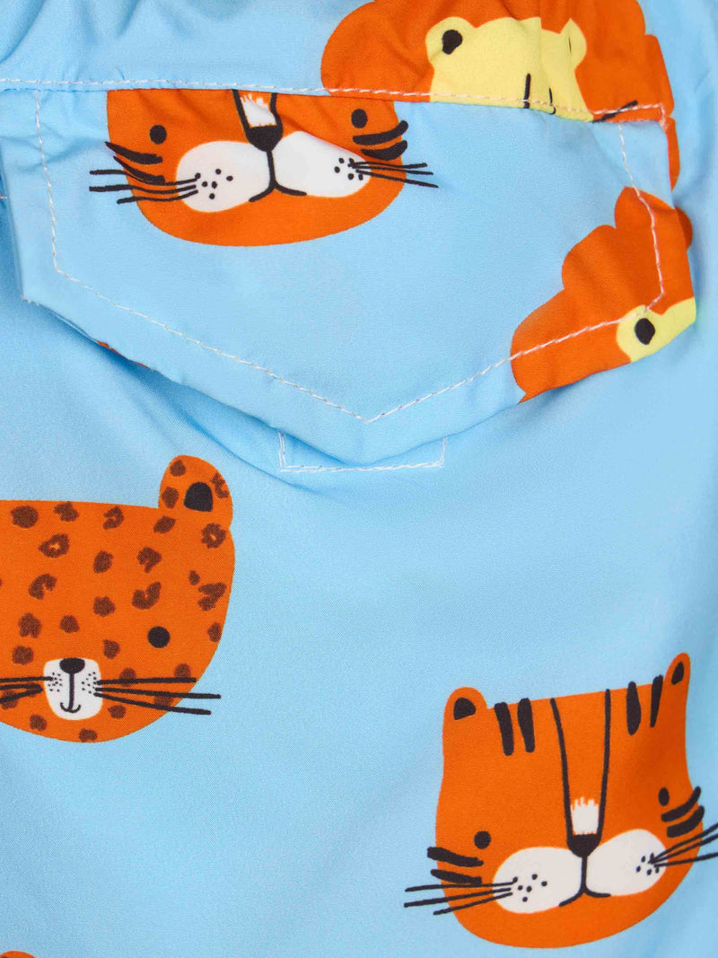 Boy lightweight fabric swim-shorts Jean Lighting with lions print