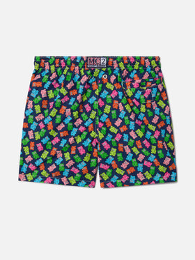 Boy lightweight fabric swim-shorts Jean Lighting with candy bears print