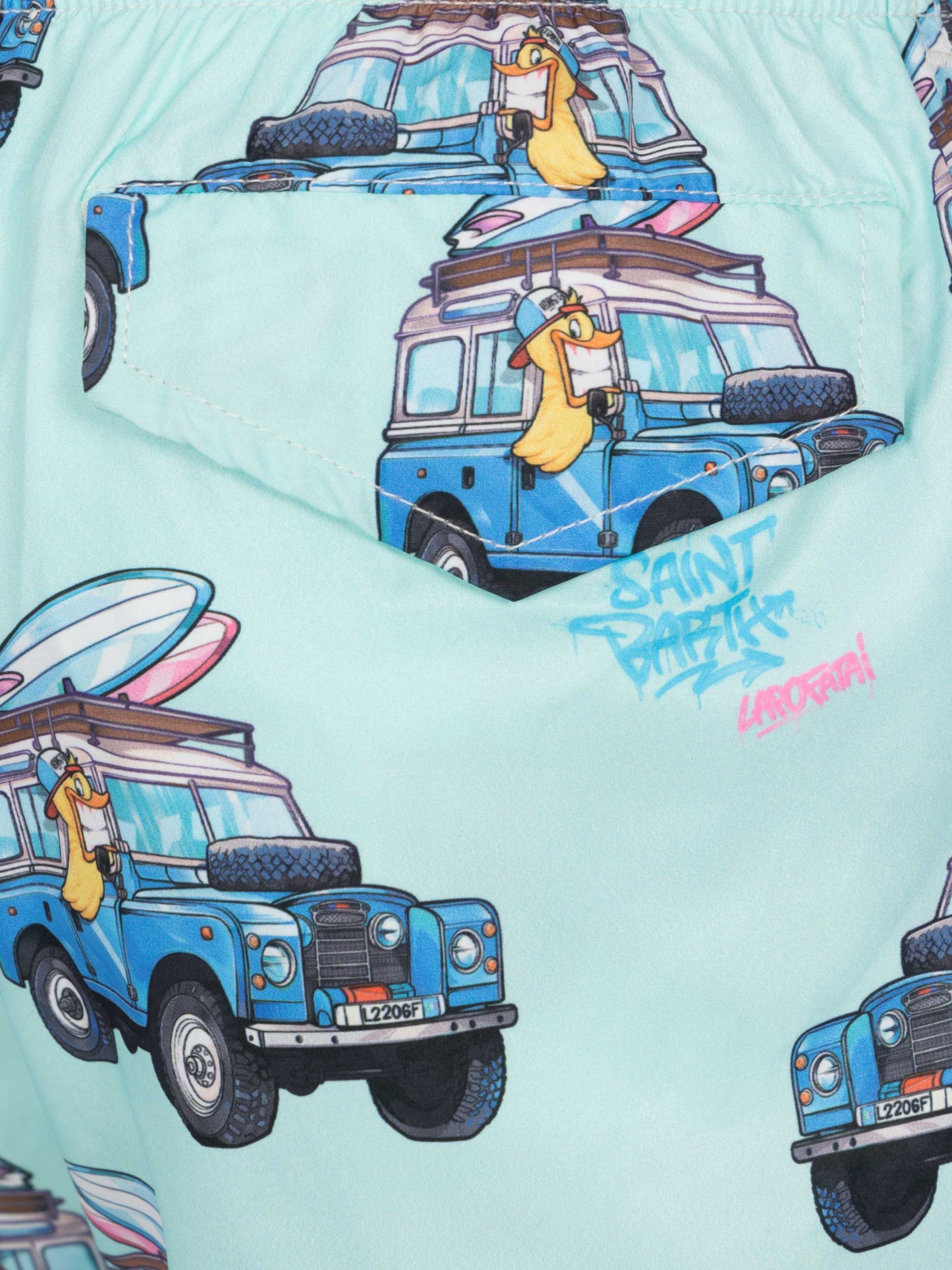 Jean Lighting lightweight fabric swim shorts with Cryptopuppets surfer print | CRYPTOPUPPETS SPECIAL EDITION - MC2 Saint Barth
