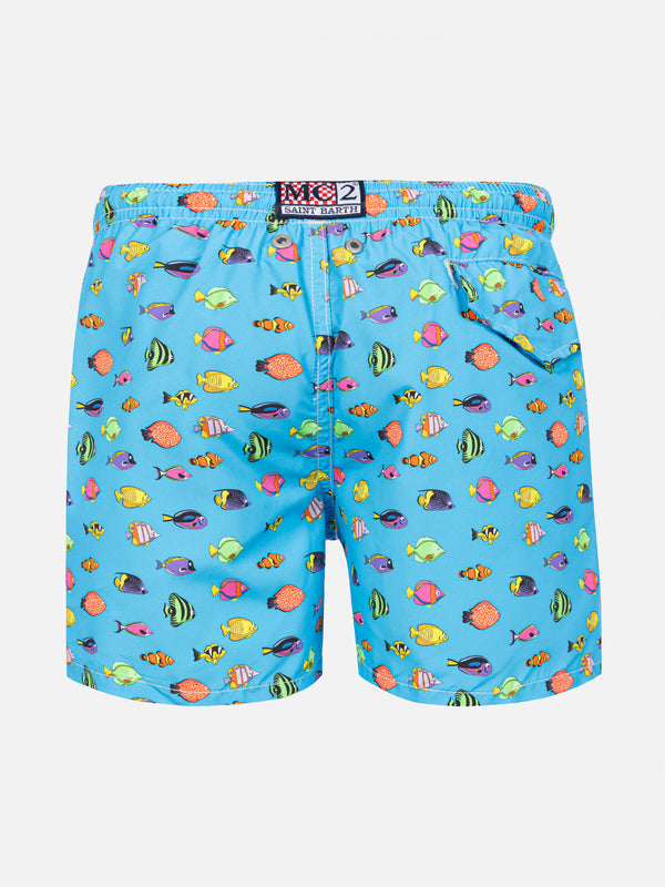 Badeshorts für Jungen aus leichtem Stoff mit Fischdruck