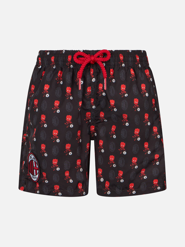 Boy lightweight fabric swimshorts with Milan print | AC MILAN SPECIAL EDITION