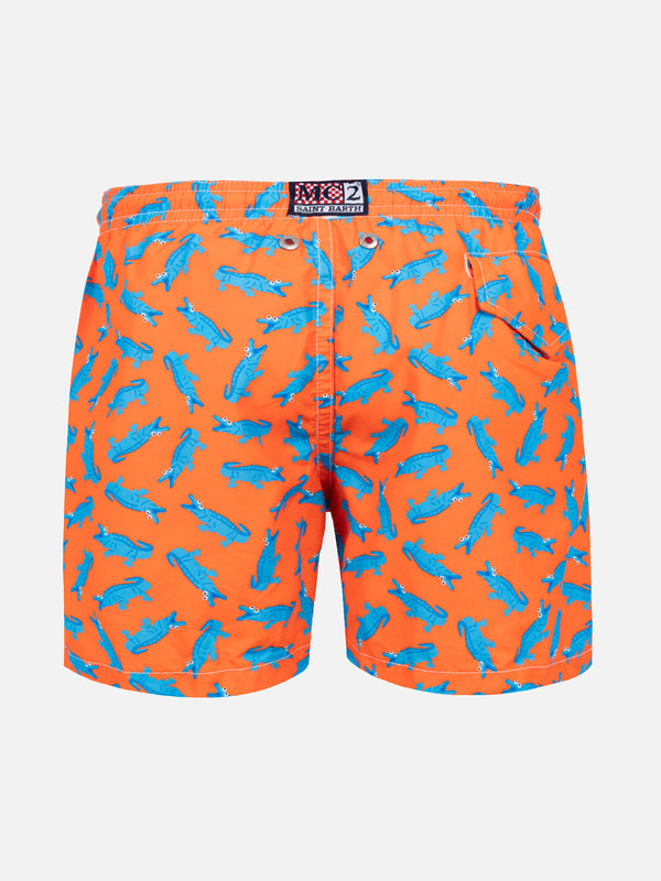 Micro crocodiles  print boy's orange  swimshorts