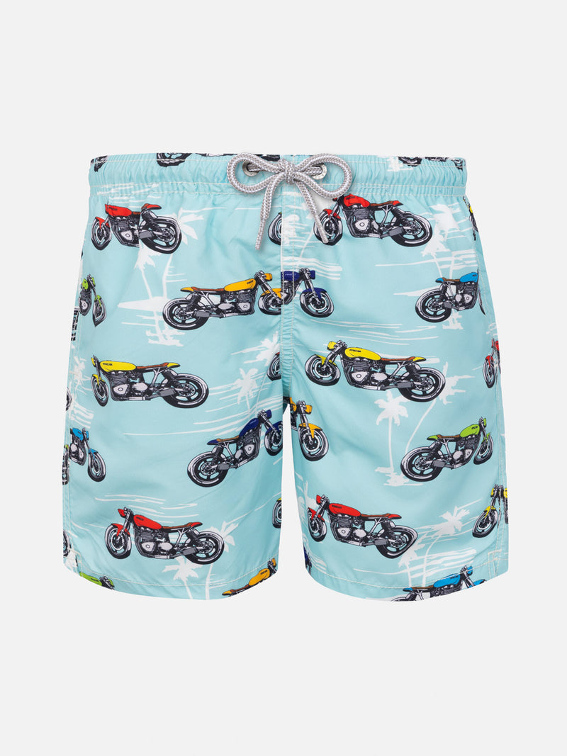 Badeshorts für Jungen aus leichtem Stoff mit Motorradaufdruck