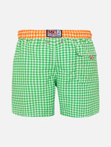 Green gingham  boy's swim shorts with embroidery