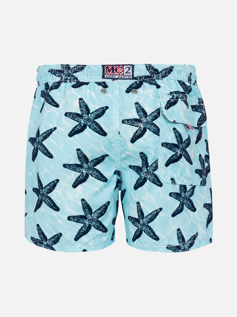 Boy swim shorts with flocked starfish print