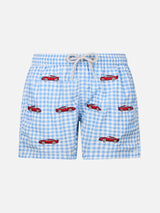 Boy seersucker swim-shorts Jean with cars embroidery