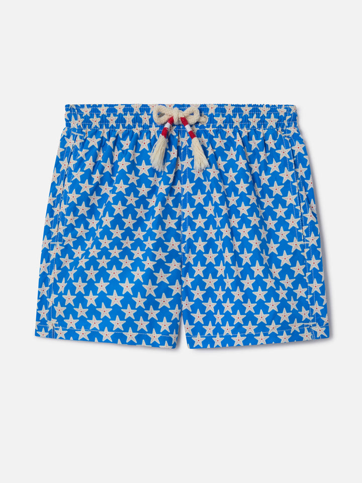 Short de bain garçon en tissu léger Jean Lighting 70 avec imprimé étoiles de mer 