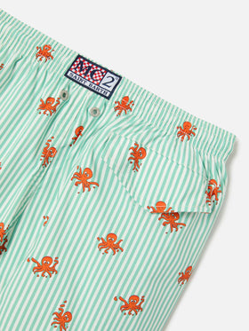 Jean Lighting Stretch swim shorts striped with all-over octopus print