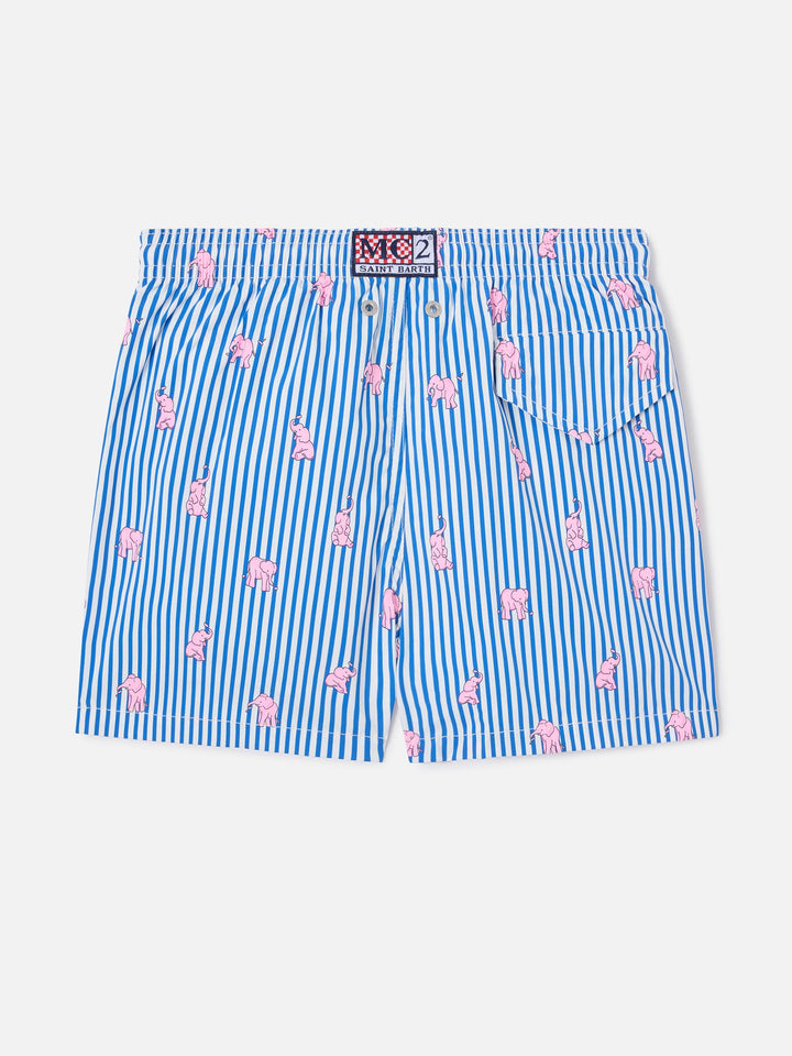 Jean Lighting Stretch swim shorts striped with elephant print