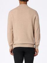 Maglione beige in lambswool con cerniera a un quarto da uomo Jermyn