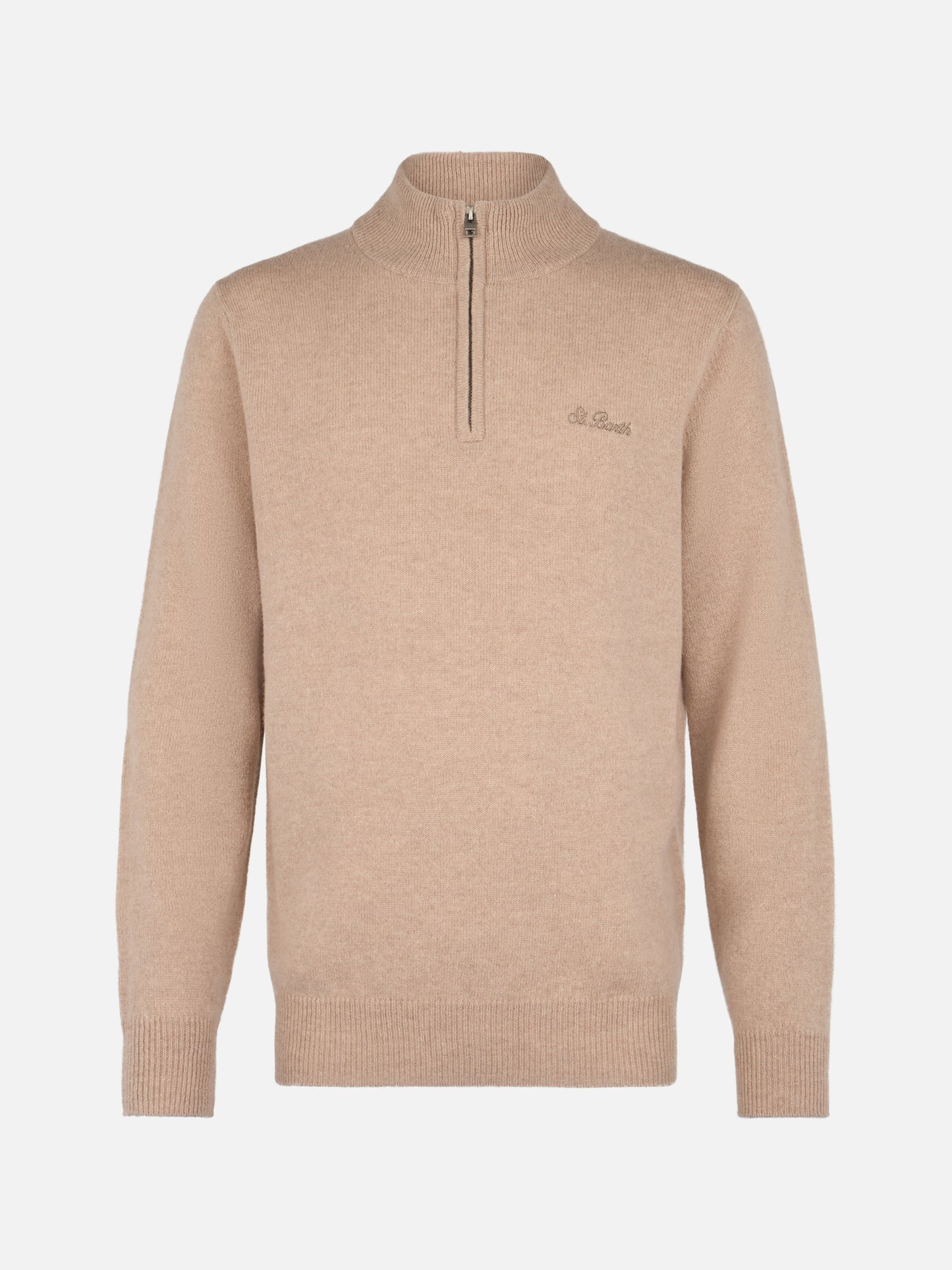 Man quarter-zip lambswool beige sweater Jermyn