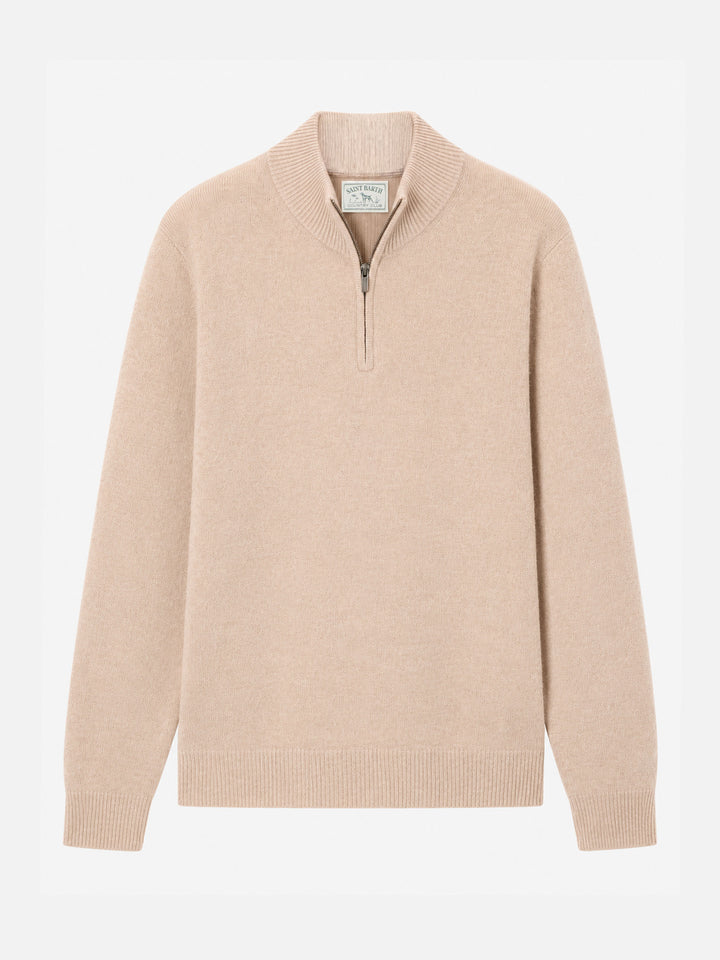 Beige Lambswool Jermyn half-zip sweater