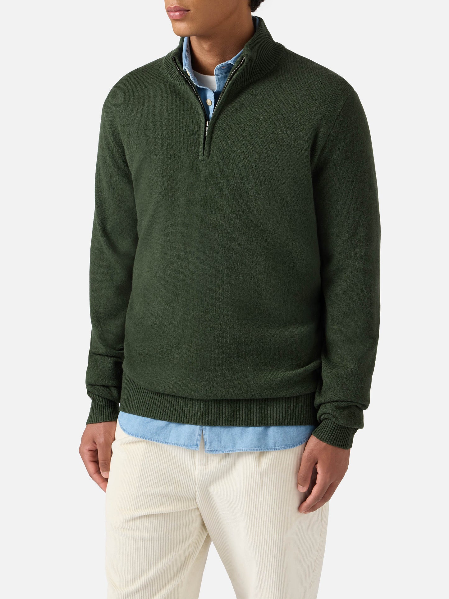 Pullover a mezza zip Jermyn in lambswool verde muschio