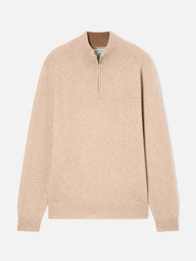 Beige Jermyn lambswool half zip knit with contrasting collar