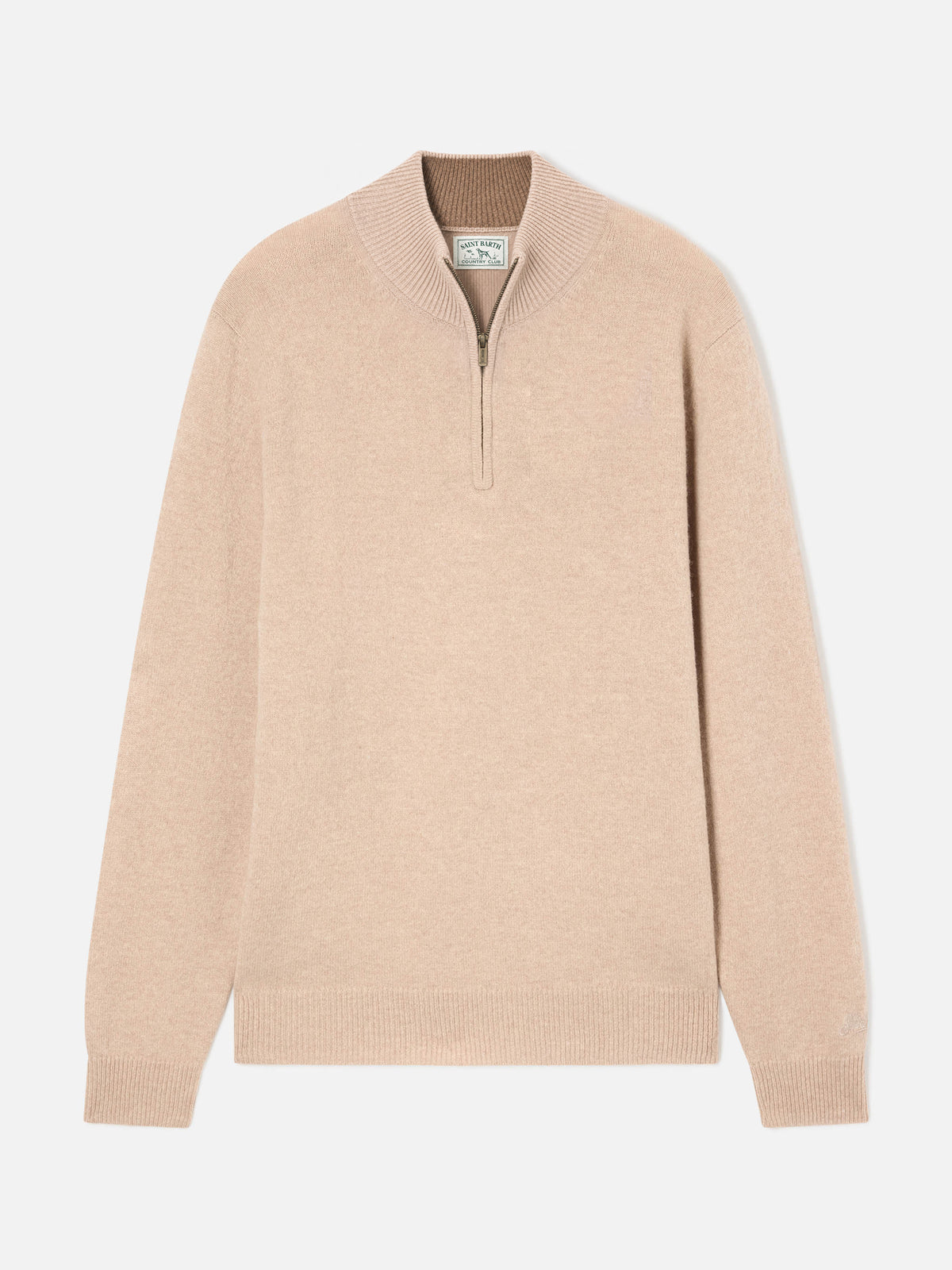 Beige Jermyn lambswool half zip knit with contrasting collar