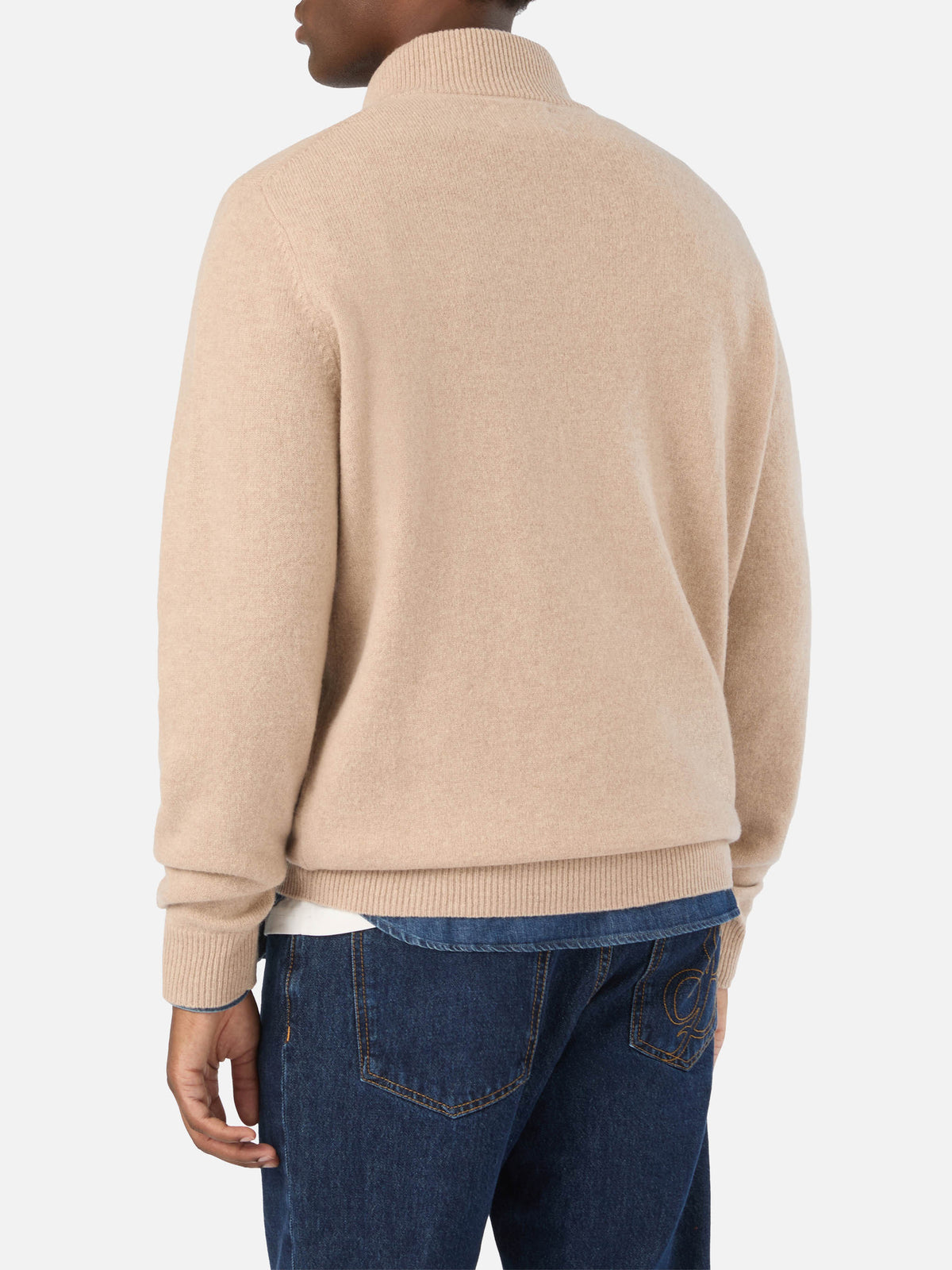 Beige Jermyn lambswool half zip knit with contrasting collar