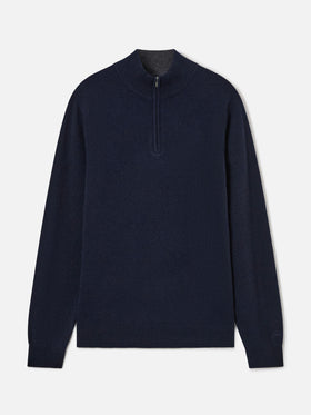 Jersey half zip de lambswool Jermyn Navy blue con cuello en contraste 