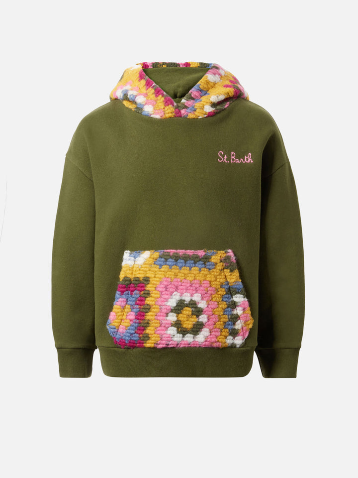 Jeune Jr grüner Hoodie mit Häkelmuster