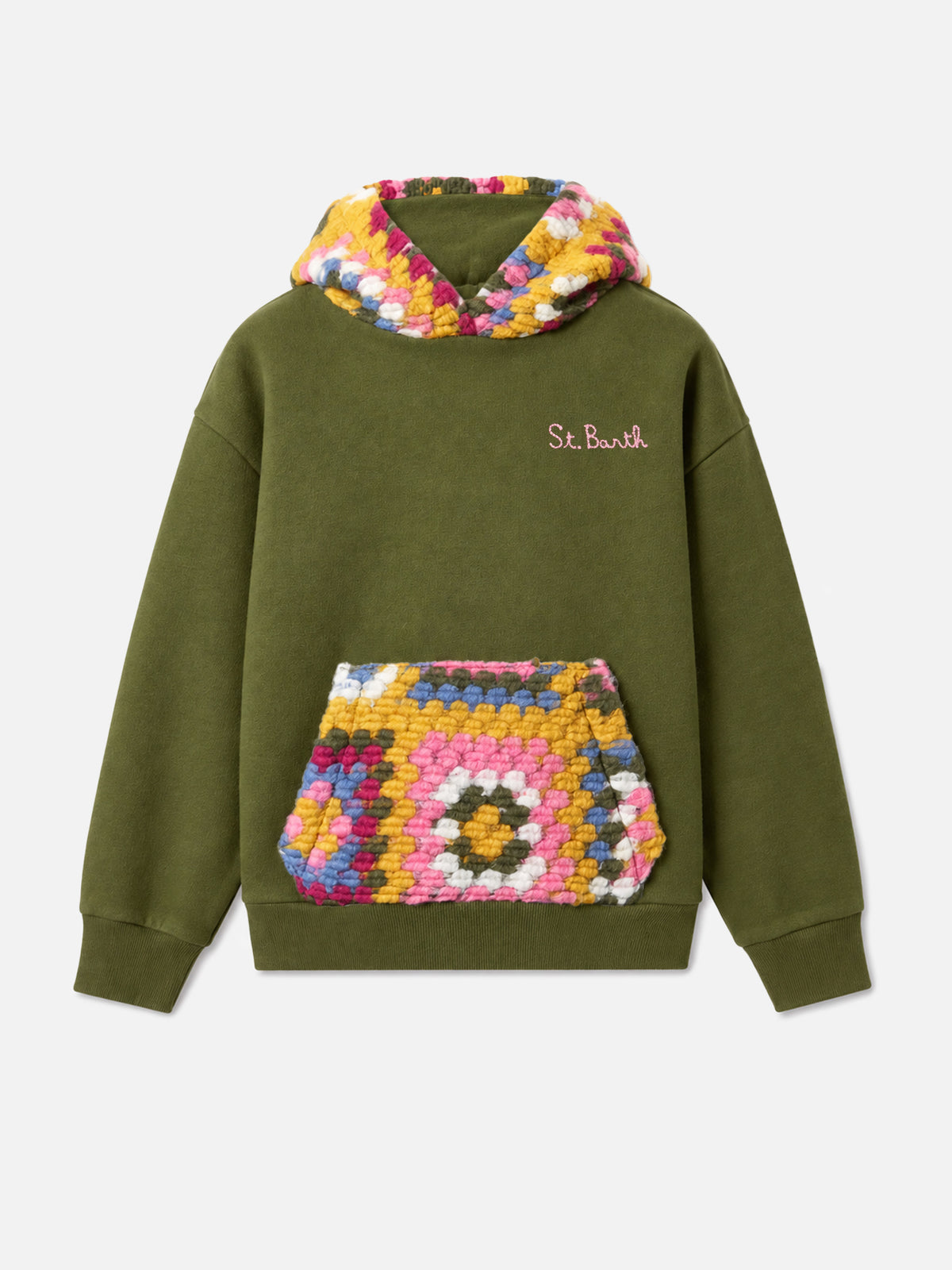 Grüner Jeune Jr Hoodie mit Häkelmuster 