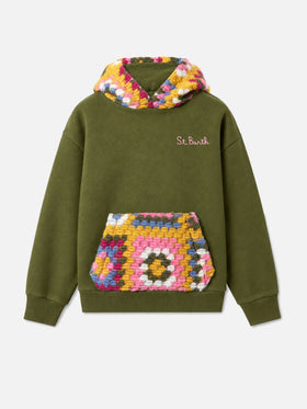 Grüner Jeune Jr Hoodie mit Häkelmuster 