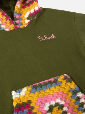 Jeune Jr grüner Hoodie mit Häkelmuster