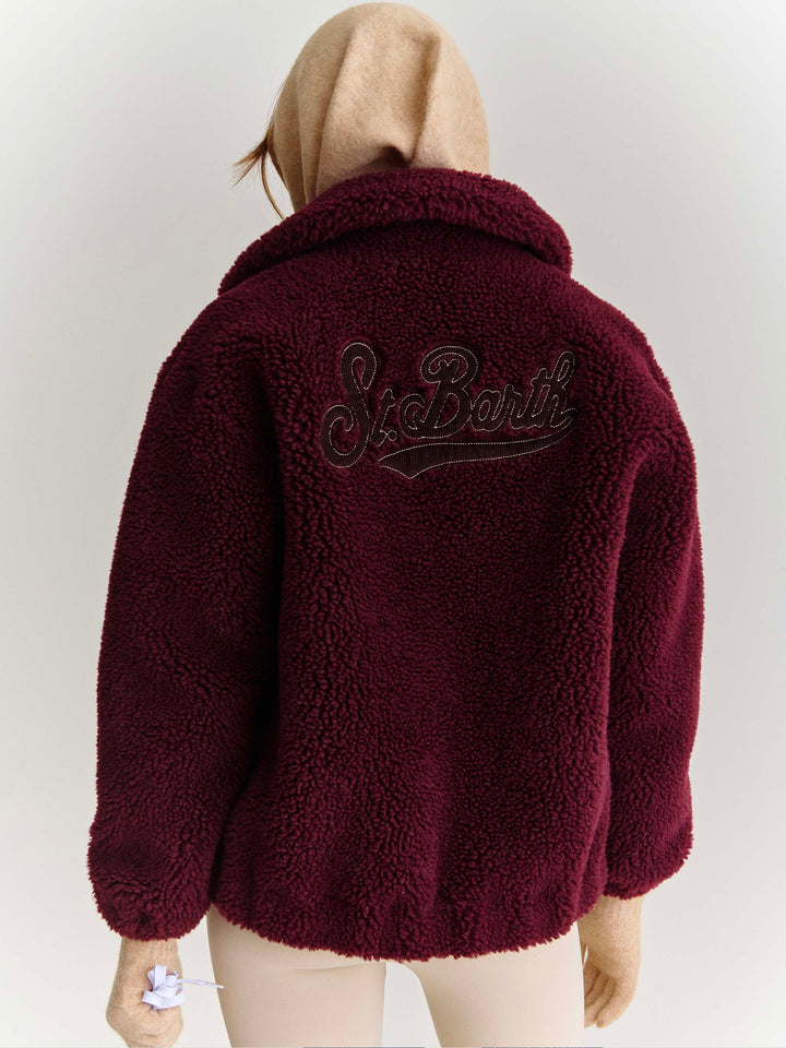Chaqueta teddy Jeanne en mezcla de lana Aubergine con parche del logo 