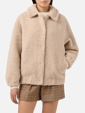 Bomber Jeanne in teddy con patch sul retro