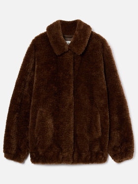 Giacca Jeanne marrone in teddy con ricamo logo