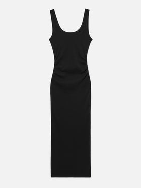 Abito midi Jennifer nero in cotone elasticizzato a costine