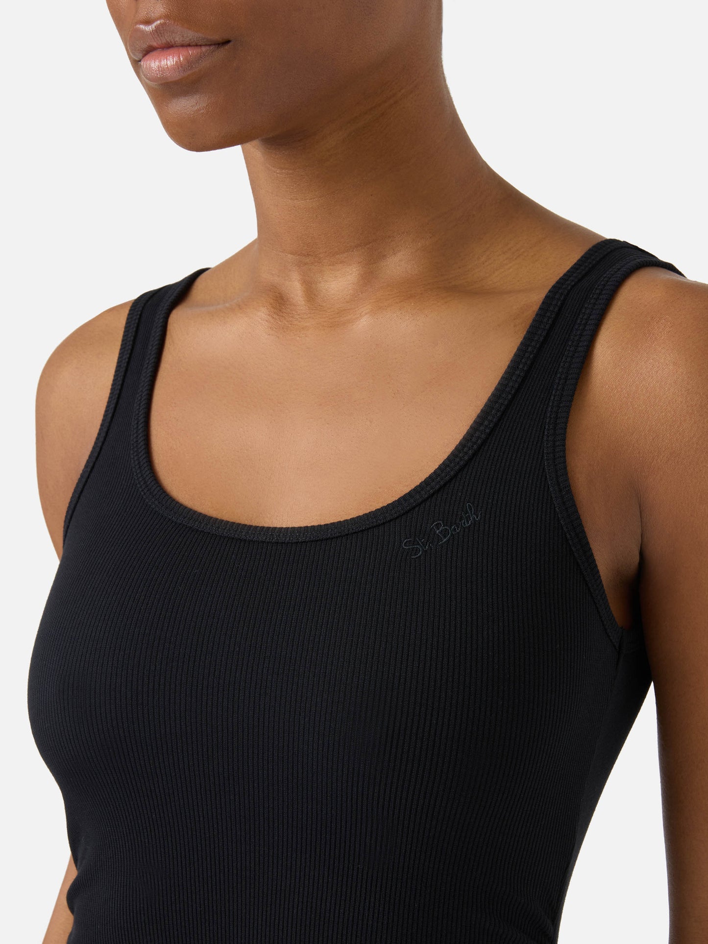 Abito midi Jennifer nero in cotone elasticizzato a costine