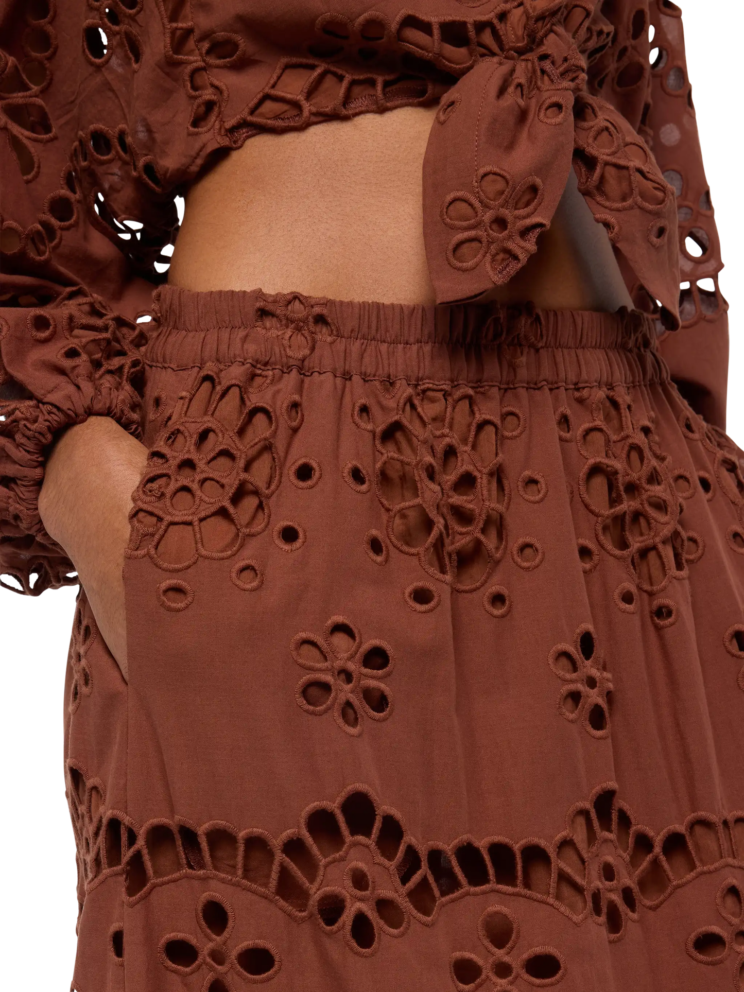 Jenny camel brown cotton Sangallo skirt - MC2 Saint Barth
