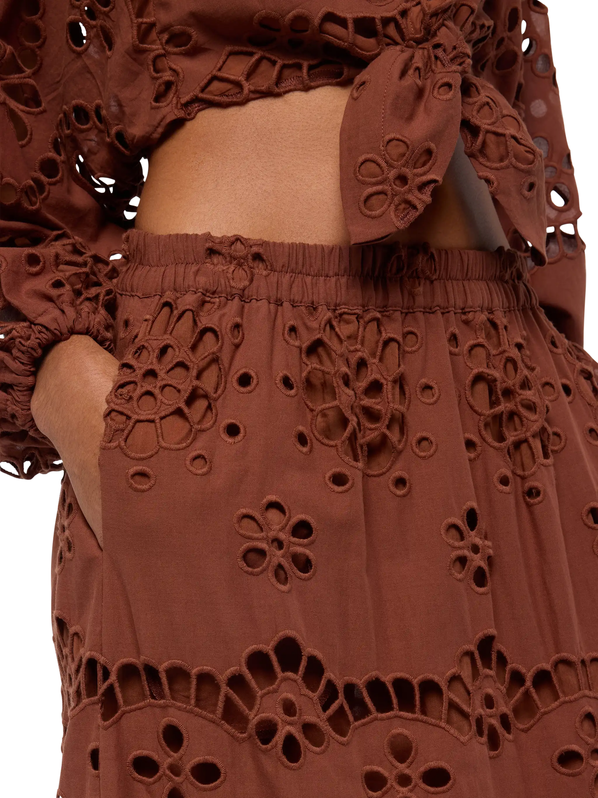 Jenny camel brown cotton Sangallo skirt - MC2 Saint Barth