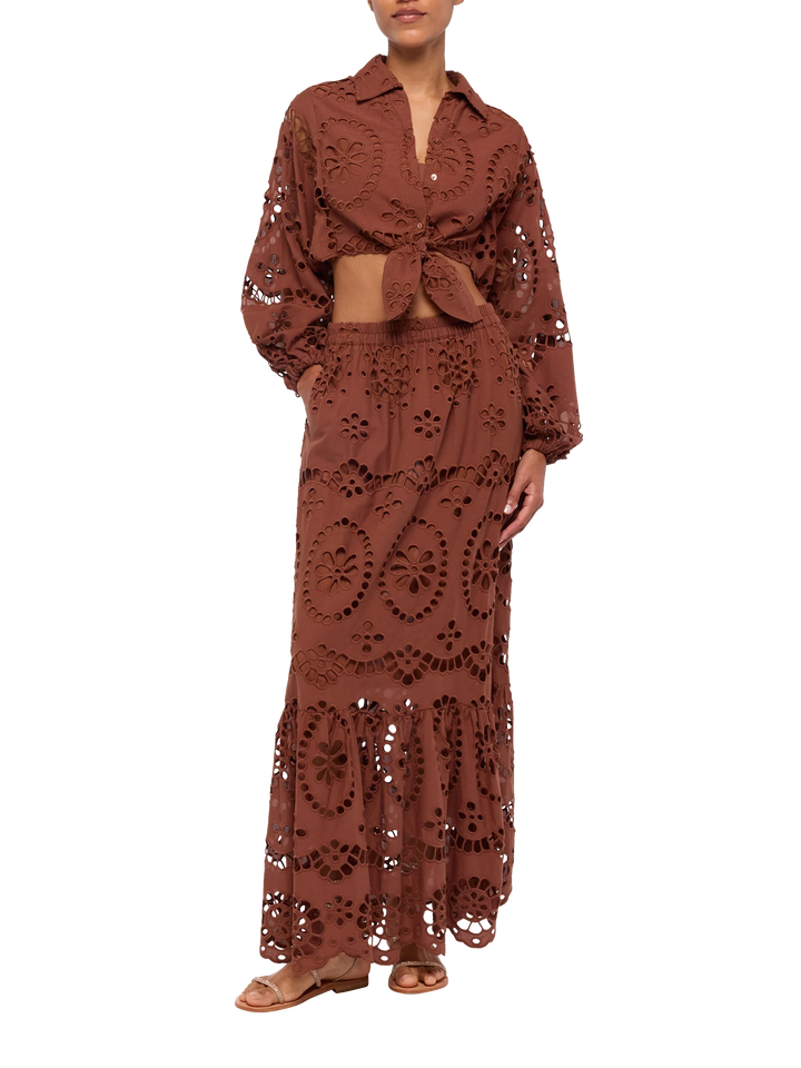 Jenny camel brown cotton Sangallo skirt